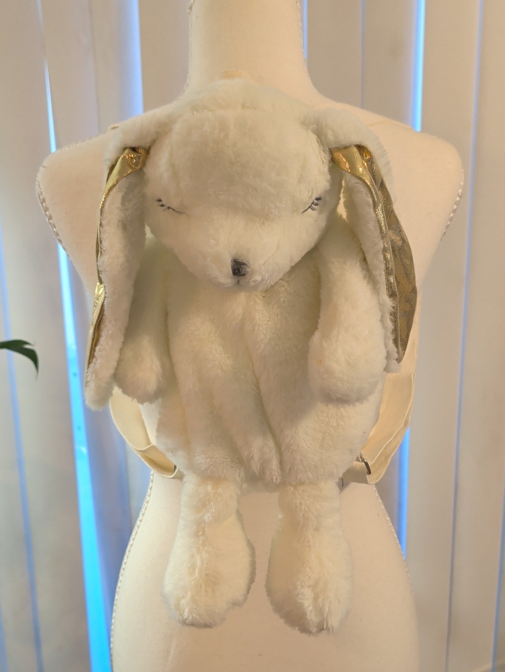Plush Bunny Backpack - Cream Faux Fur with Gold Accent